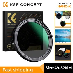 K&F Concept 72mm Variable ND2-ND32 (1-5 Stops) & Circular Polarizer Filter 2-in-1 with 28 Multi-Layer Coatings for Camera Lens