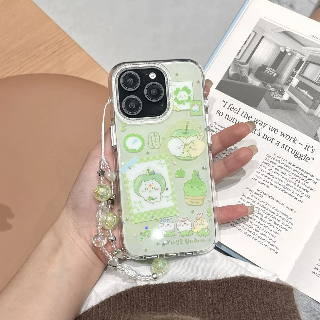 

Green Base Four Leaf Clover Bear Creative Phone Case For iPhone 17 16 15 14 13 Pro Max Plus Luxury Anime C-Chiikawa Cute Cover﻿