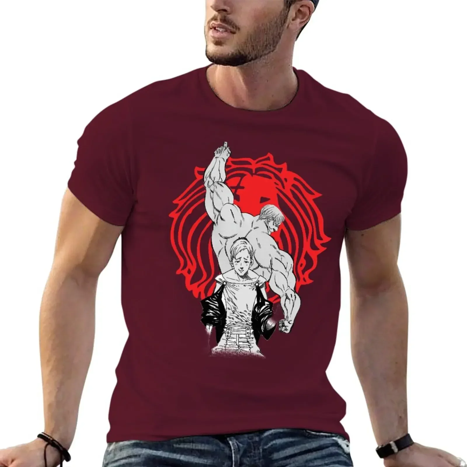 Summer harajuku custom t shirt Escanor anime nanatsu no taizai art 2024 boys animal print summer clothes sweat tshirts for men