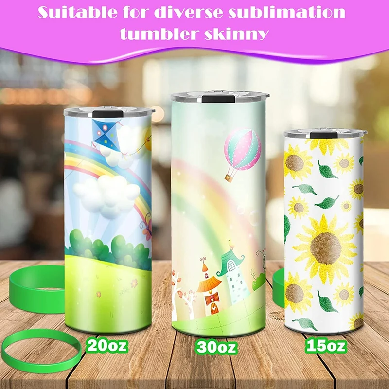 10Pcs Silicone Bands For Sublimation Tumbler Skinny Blanks, Sublimation Paper Holder, Prevent Ghosting, Tight-Fitting