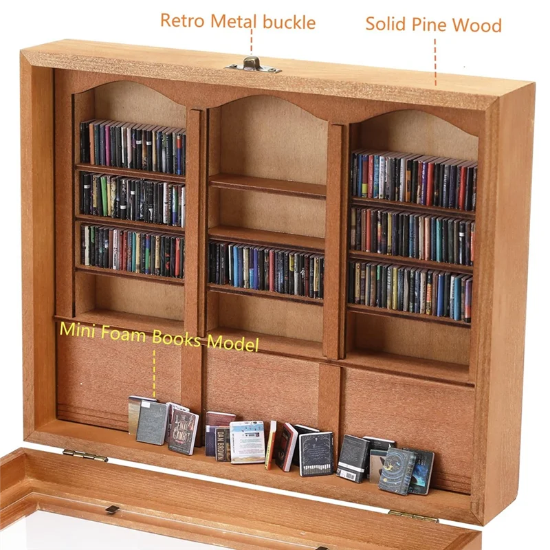 ABXF-Relief Anxiety Bookshelf With 200Books Miniature Library Wooden Bookshelf Fidget Shake Away Your Anxiety Creative A
