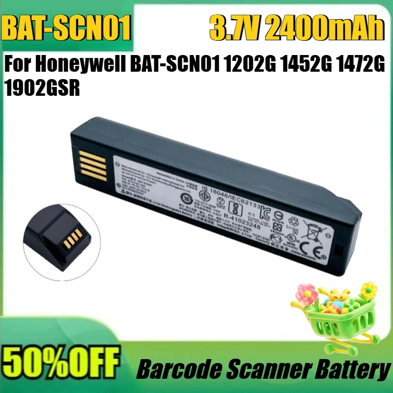 

3.7V 2400mAh Barcode Scanner Battery For Honeywell BAT-SCN01 1202G 1452G 1472G 1902GSR 1911i, 1981i 100006732, 50121527-002