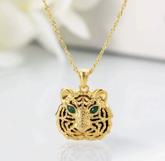 

Женский кулон из настоящего золота 18 карат с тигром, ювелирные изделия из черного агата, ювелирные изделия AU750, подвески в виде головы тигра