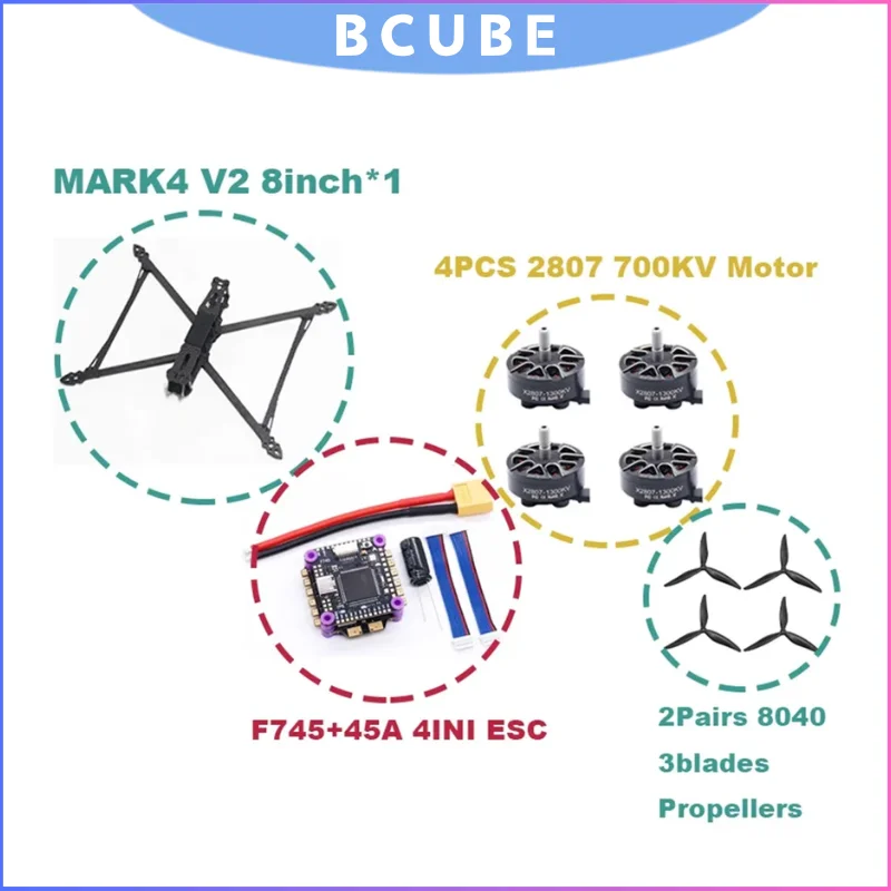 

B-CUBE Mark4 V2: F745 Flight Controller & 45A/60A 4IN1 ESC for High-Performance 8-10inch Racing Drones