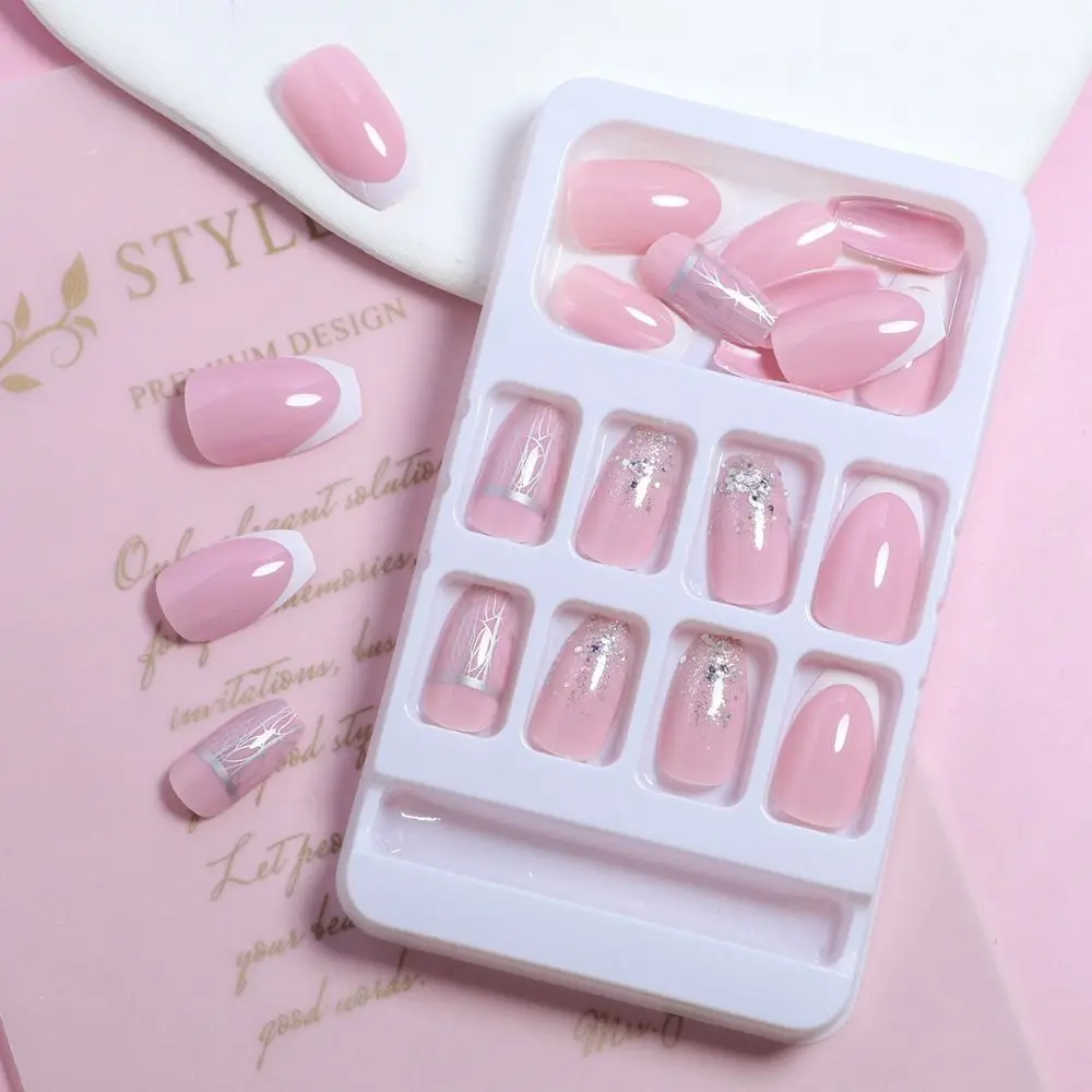 Wearable Manicure Coffin Fake Nails Medium /Long Length Faux Fingernails Ballerina False Nail Square Head Full Cover