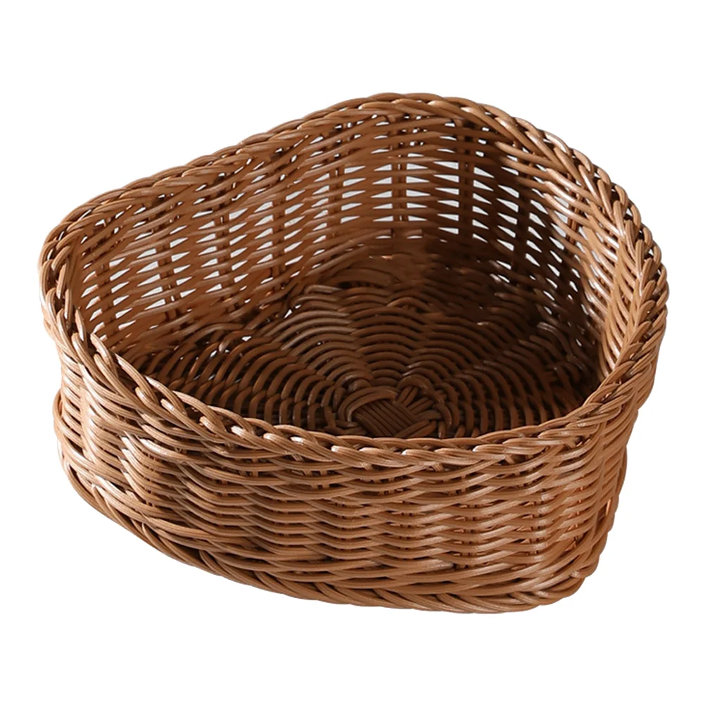 

Heart-Shaped Storage Tray Multi-purpose Basket Simulated Rattan Plastic Woven Creative Fruit Sundries Organizing Baskets