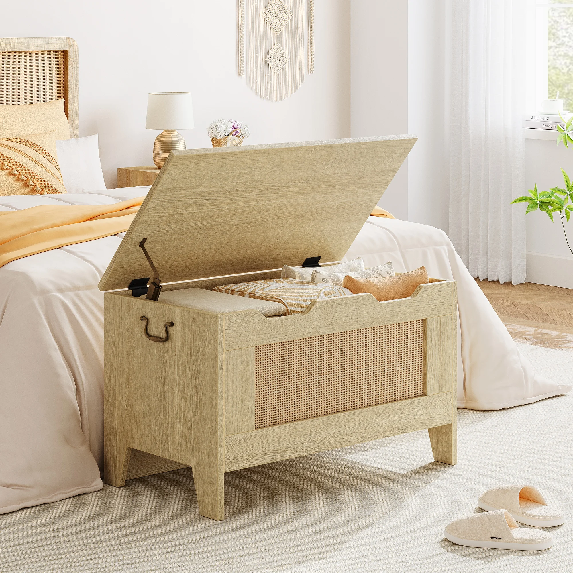 Baule per giocattoli con coperchio e cerniere di sicurezza - stile rustico, 39,4", ideale per camera da letto o soggiorno
