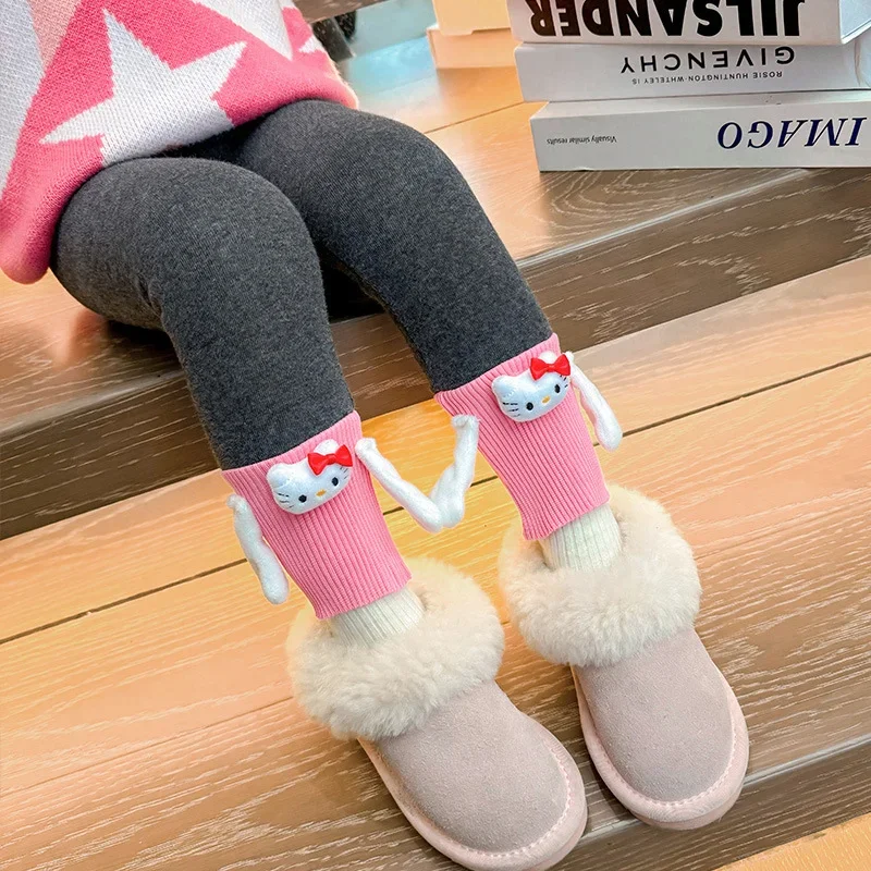 Sanrio autumn and winter Hello Kitty cute children's warm leggings cartoon cold-proof velvet thickened small foot elastic pants