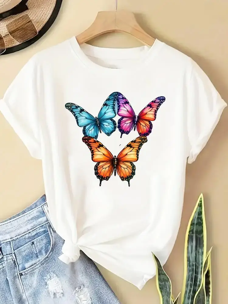 

Ladies Clothing Trend Butterfly Style 90s Fashion Clothes Popular Casual Women Graphic T Tees Print Short Sleeve O-neck T-shirts