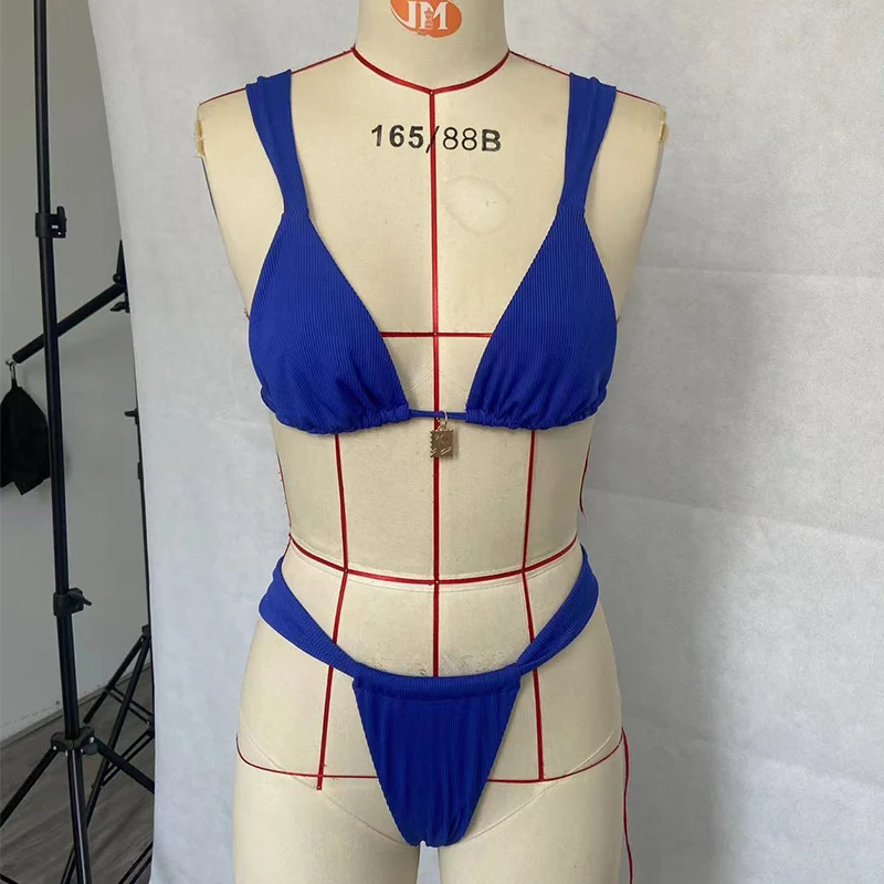 Beachcici-女性のレースアップトップとひもパンツ、モノクロ水着セット、夏のビキニセット、調節可能なストラップ、ビーチ水着、ペンダント