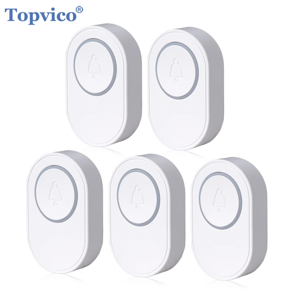 Topvico-timbre inalámbrico para el hogar, dispositivo de 1/2/3/5 piezas, 433mhz, impermeable, botón transmisor, concentrador, receptor necesario