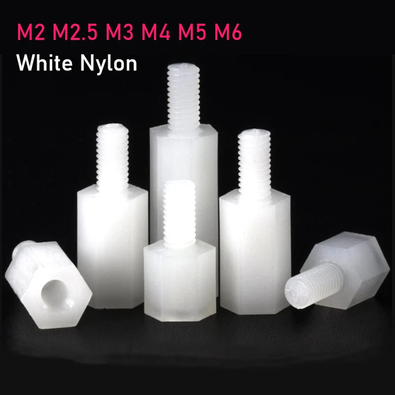 M2 M2.5 M3 M4 M5 M6 White Nylon Hex Male Female Standoff Threaded Pillar Mount PCB Motherboard Insulated Plastic Spacer