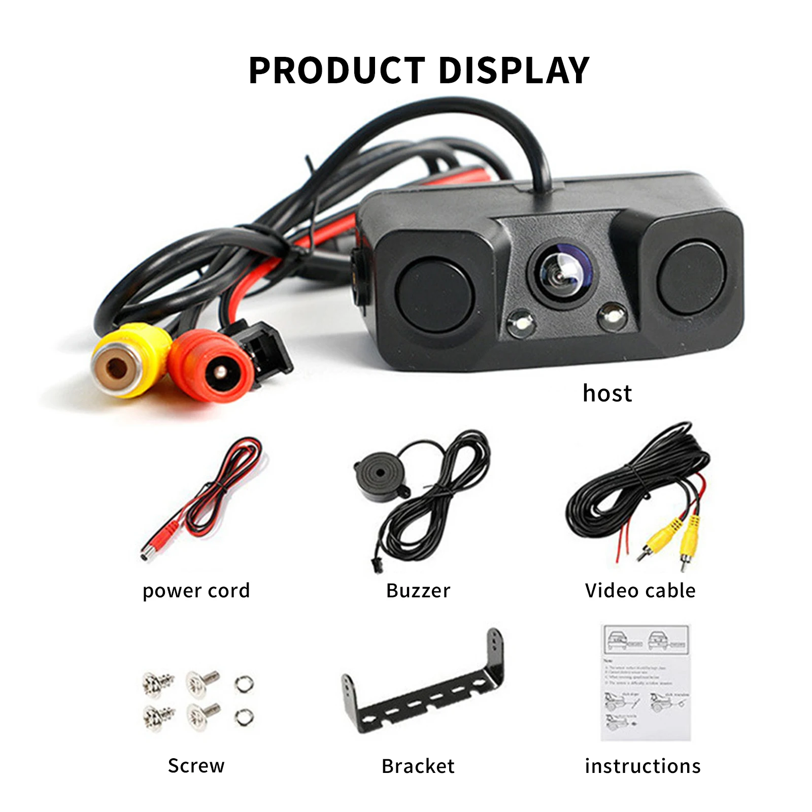 3IN1 Car Parking Sensor Car Night Vision Reverse Backup Rear View Camera 2 Radar Detector Sensors BiBi Alarm