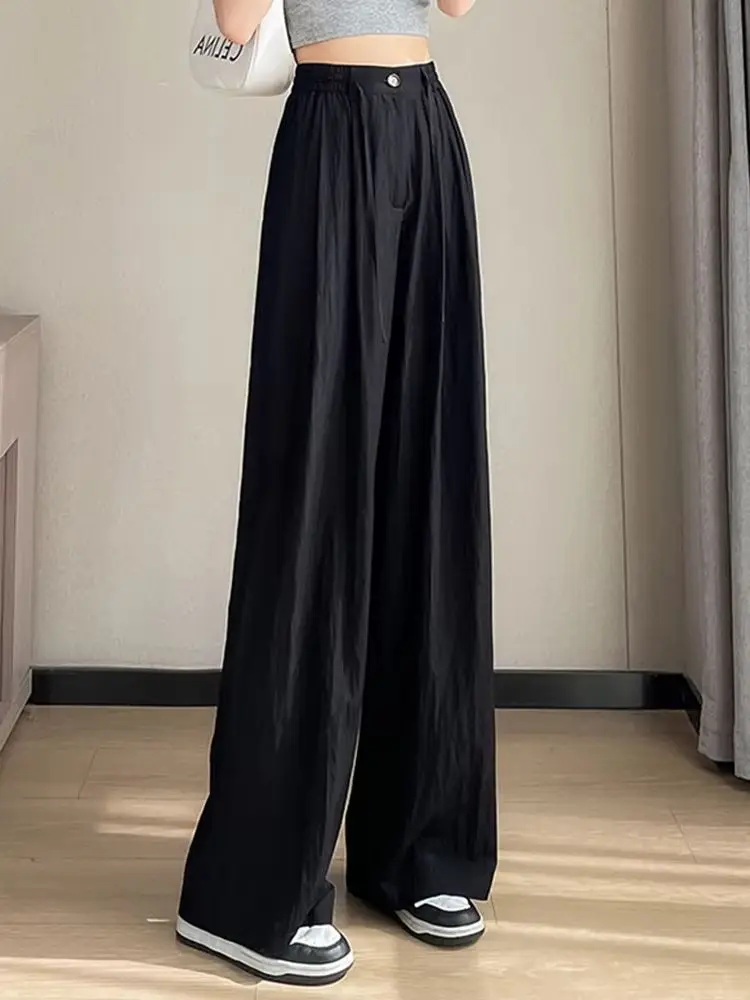 

Летние черные шикарные базовые узкие брюки на шнуровке с высокой талией, женские новые повседневные модные однотонные свободные простые женские брюки Y2k