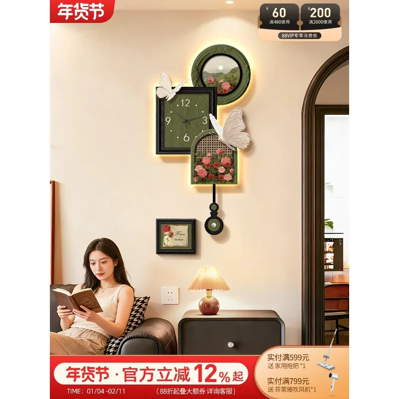 French medieval style 2026 new living room wall clock TV background wall feeling wall hanging creative