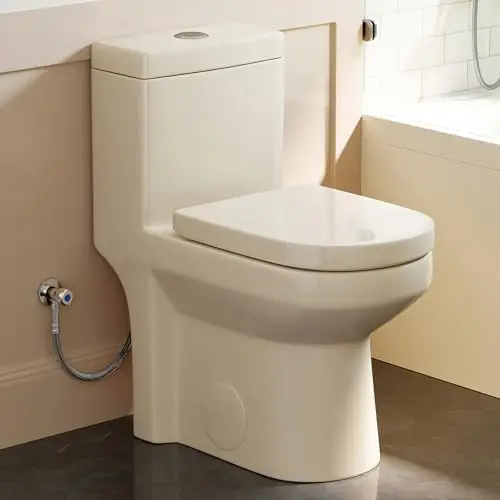 HWMT-8733 Small Compact One Piece Toilet For Bathroom, Powerful & Quiet Dual Flush Modern Toilet, 12'' Rough-In Toilet