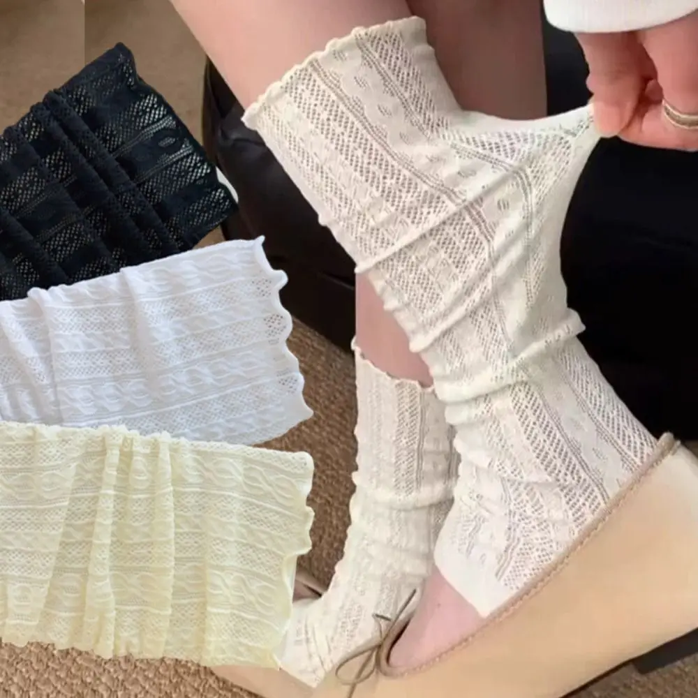Casual Lace Ruffle Lace Leggings Sleeve Cover Kawaii Style Mesh Leg Warmers Mesh Fabric Boot Cuffs Thin Socks Girls Fashion