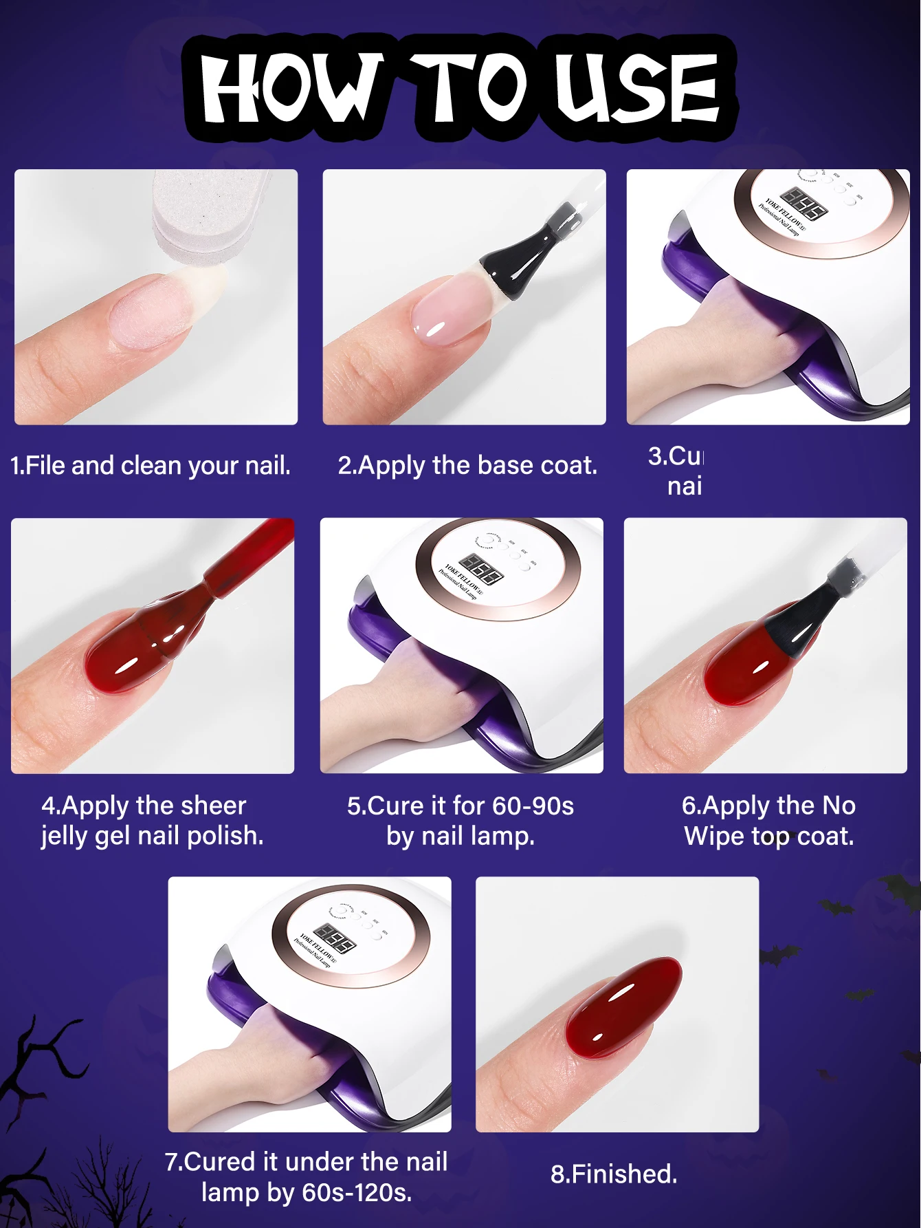 Juego de esmaltes de uñas de Gel, 6 colores, Halloween, naranja, rosa y negro, Kit de Gel de uñas blanco y negro, minicura LED UV DIY para fiesta