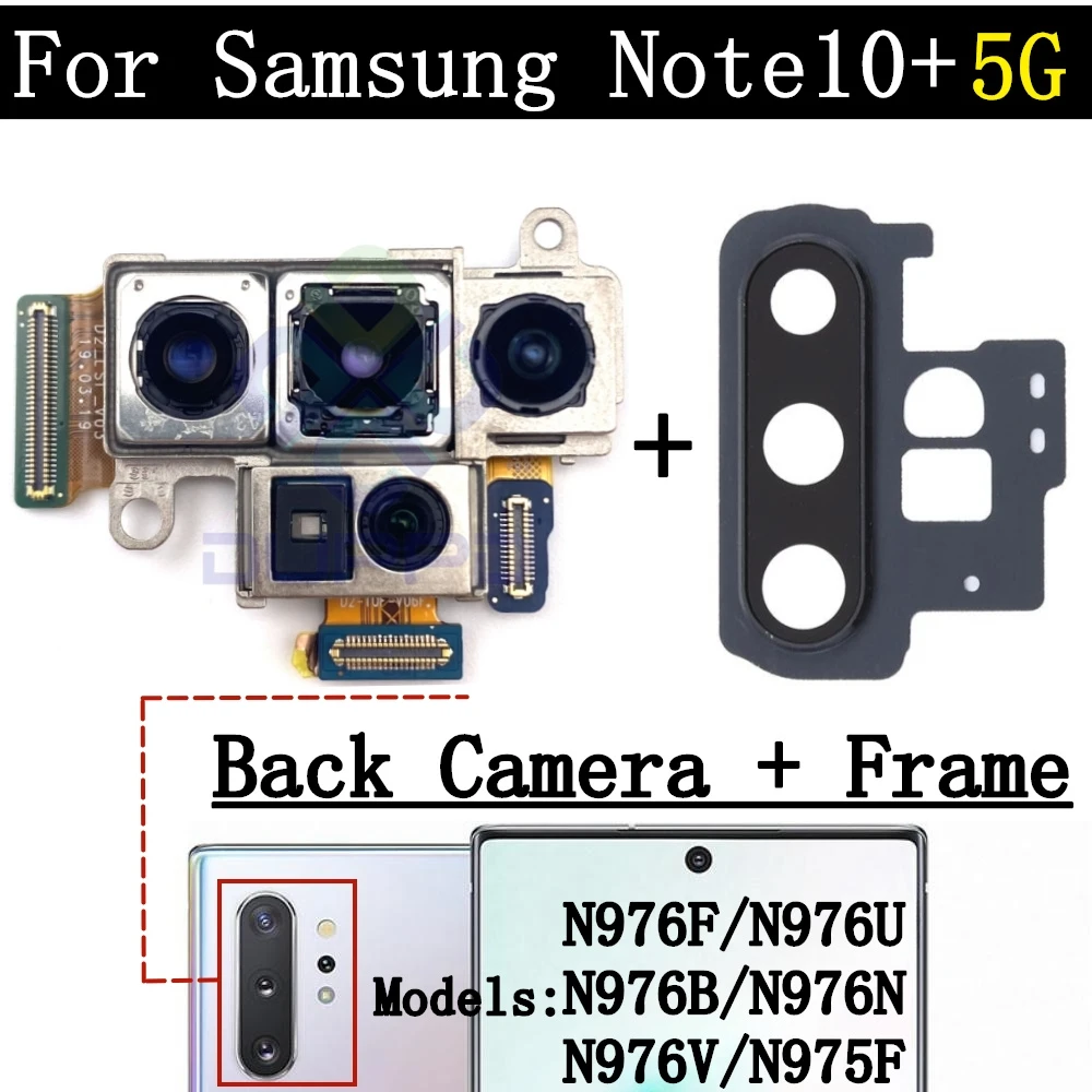 Front Rear Camera Module Flex Cable For Samsung Note 10+ Note10+ Frontal Selfie Backside Wide Back Facing Main Camera Cover Lens