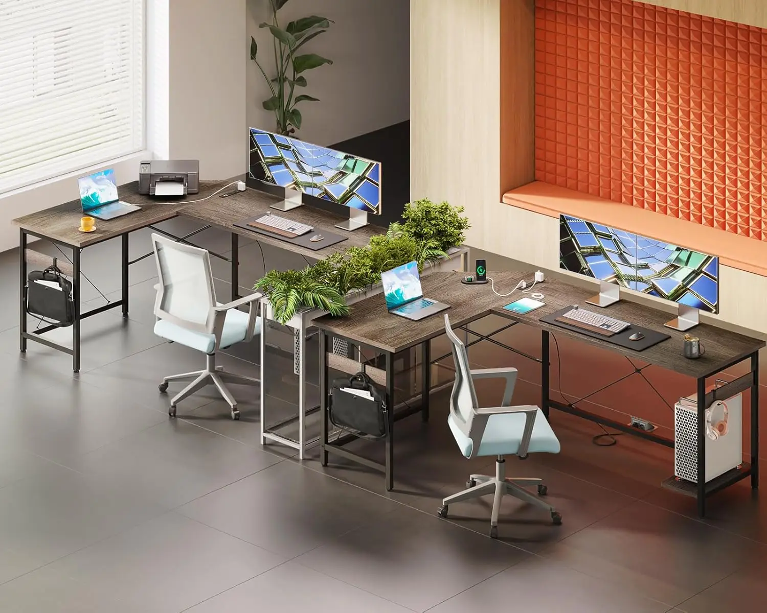 مكتب ألعاب على شكل حرف L مقاس 66 بوصة مع مخرج، مكتب على شكل حرف L مع حامل وحدة المعالجة المركزية، مكتب كمبيوتر زاوية، مكتب مكتب منزلي، مكتب كتابة، رمادي O