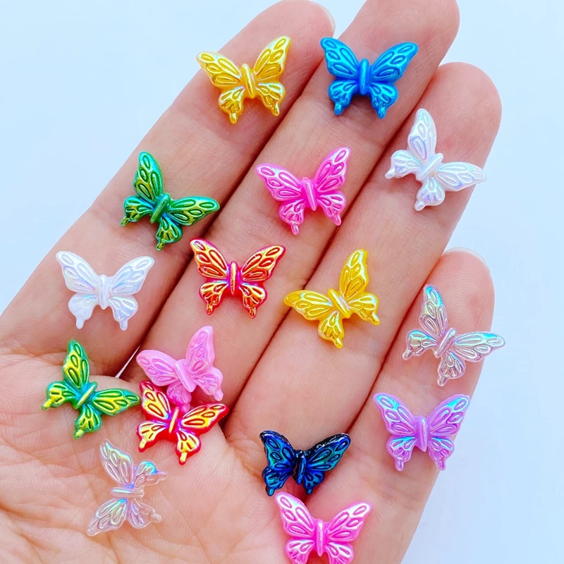 100Pcs New Cute Mini Mixed Color Butterfly Resin Figurine Crafts Flatback Cabochon Ornament Jewelry Making Hairwear Accessories