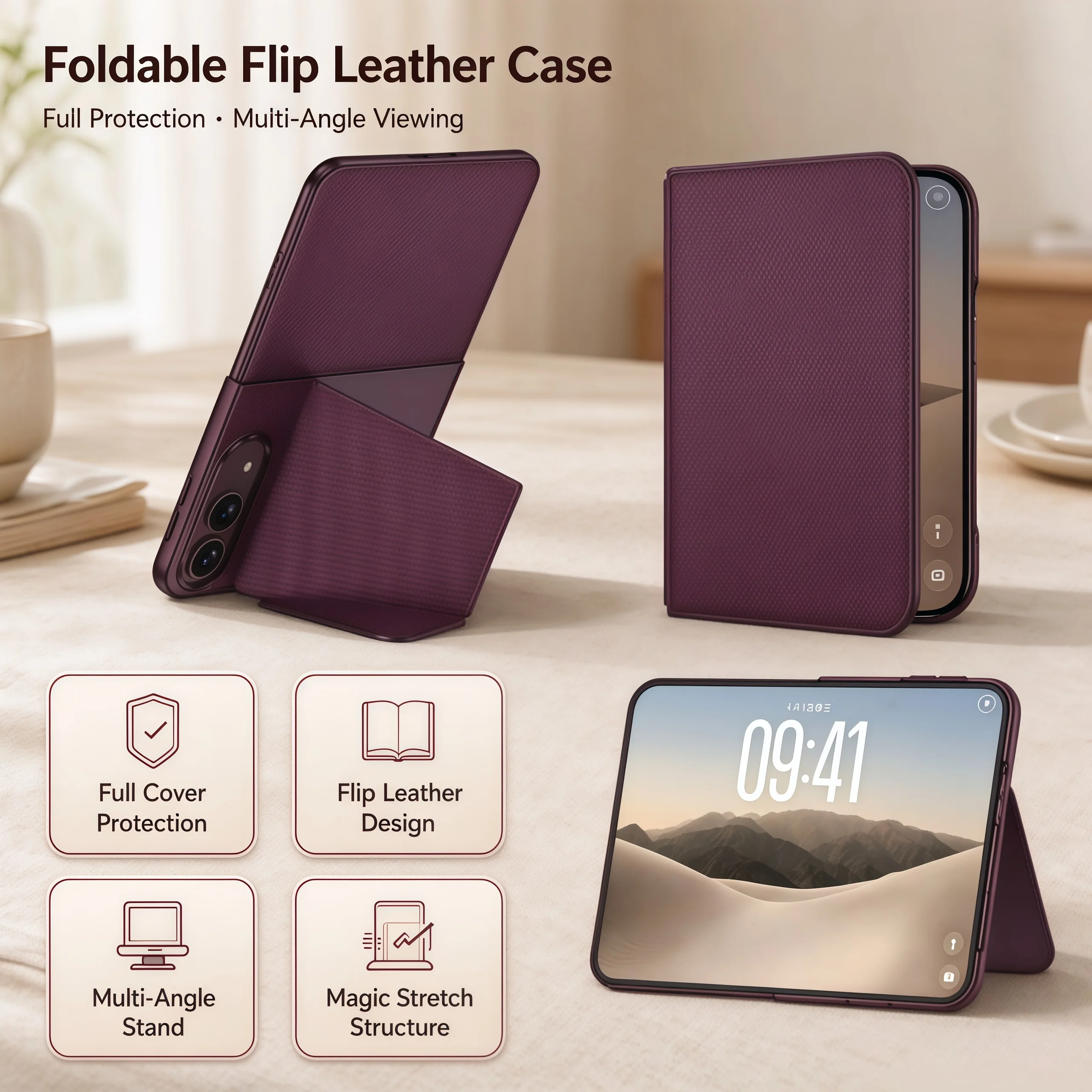 Applicable To Phone Duo Mobile Phone Case Folding Screen All Inclusive Flip Leather Multi-angle Telescopic Protective Case