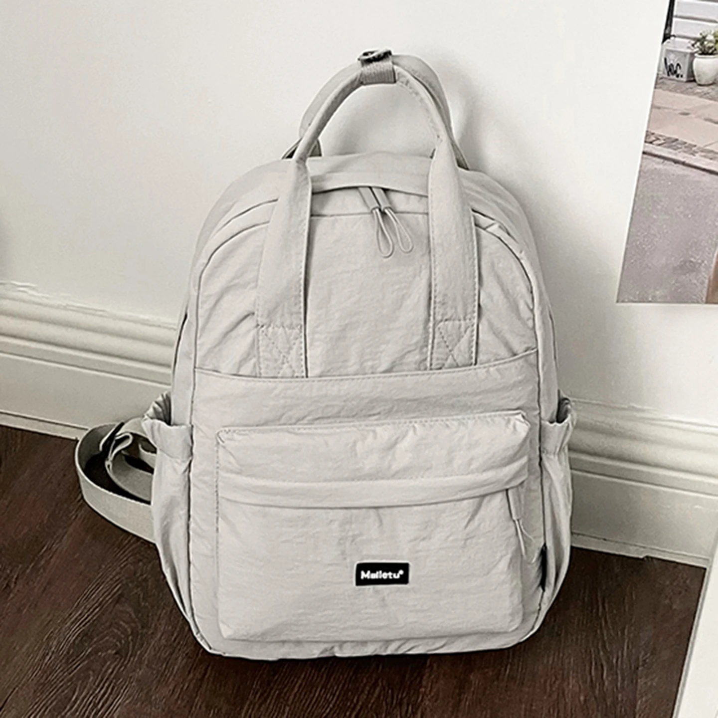 Simple Style Large Capacity Waterproof Canvas Backpack Women's Commuting Outdoor Travel Chest Bag Fashionable All-Match