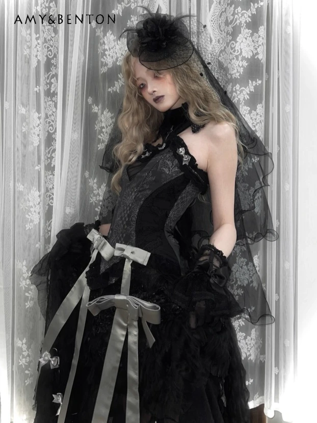 Corset en arête de poisson en forme de cœur, sous-culture de l'industrie lourde, haut Slim, jupe mi-longue en dentelle à paillettes, tenues de Cosplay d'halloween