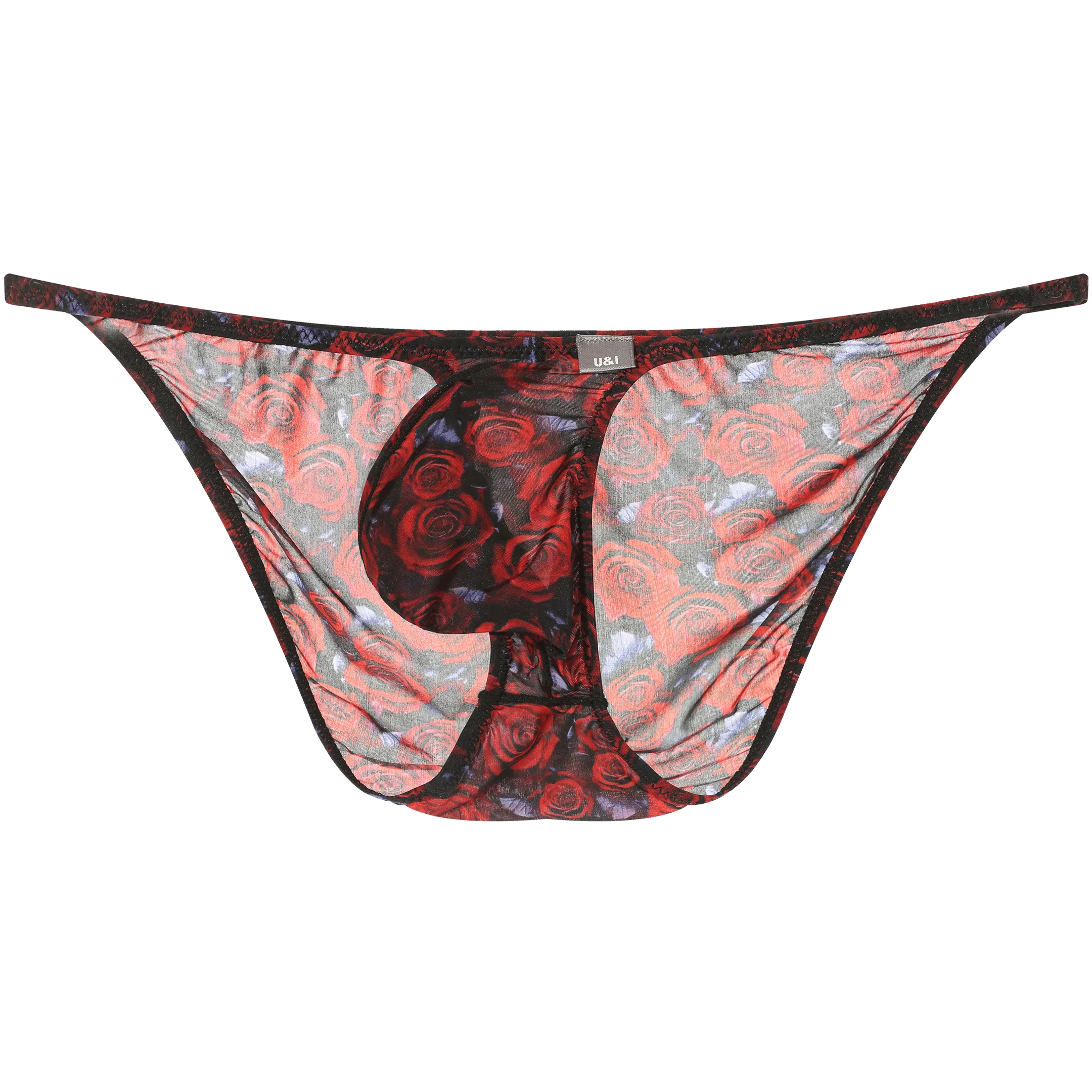 U＆I Men's Sexy Triangle Underwear Tight Super Thin Transparent Elastic Breathable Rose Lover's Exciting Briefs