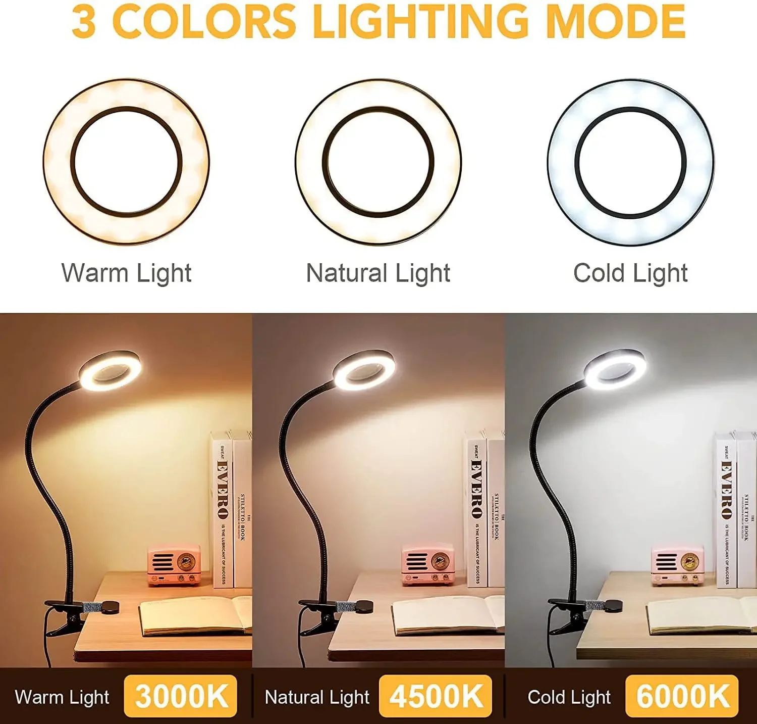 

360°Flexible Gooseneck LED Clip On Desk Lamp Table Light Eye-Caring USB Clamp Night Light Read Beauty Fill-in night Light