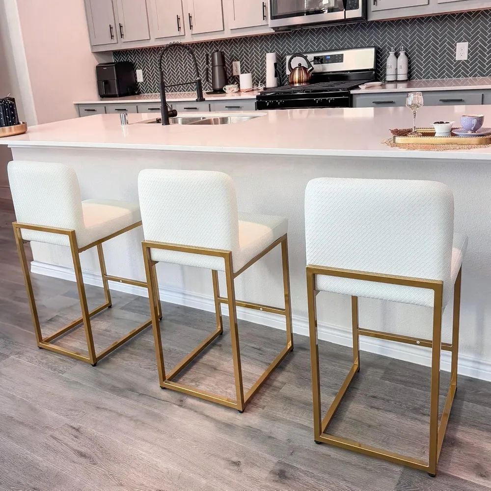 

24” Bar Stools Set of 3 Counter Height Bar Stool Pu Leather Kitchen Modern Bar Stools with Backrest Upholstered Footrest Sturdy