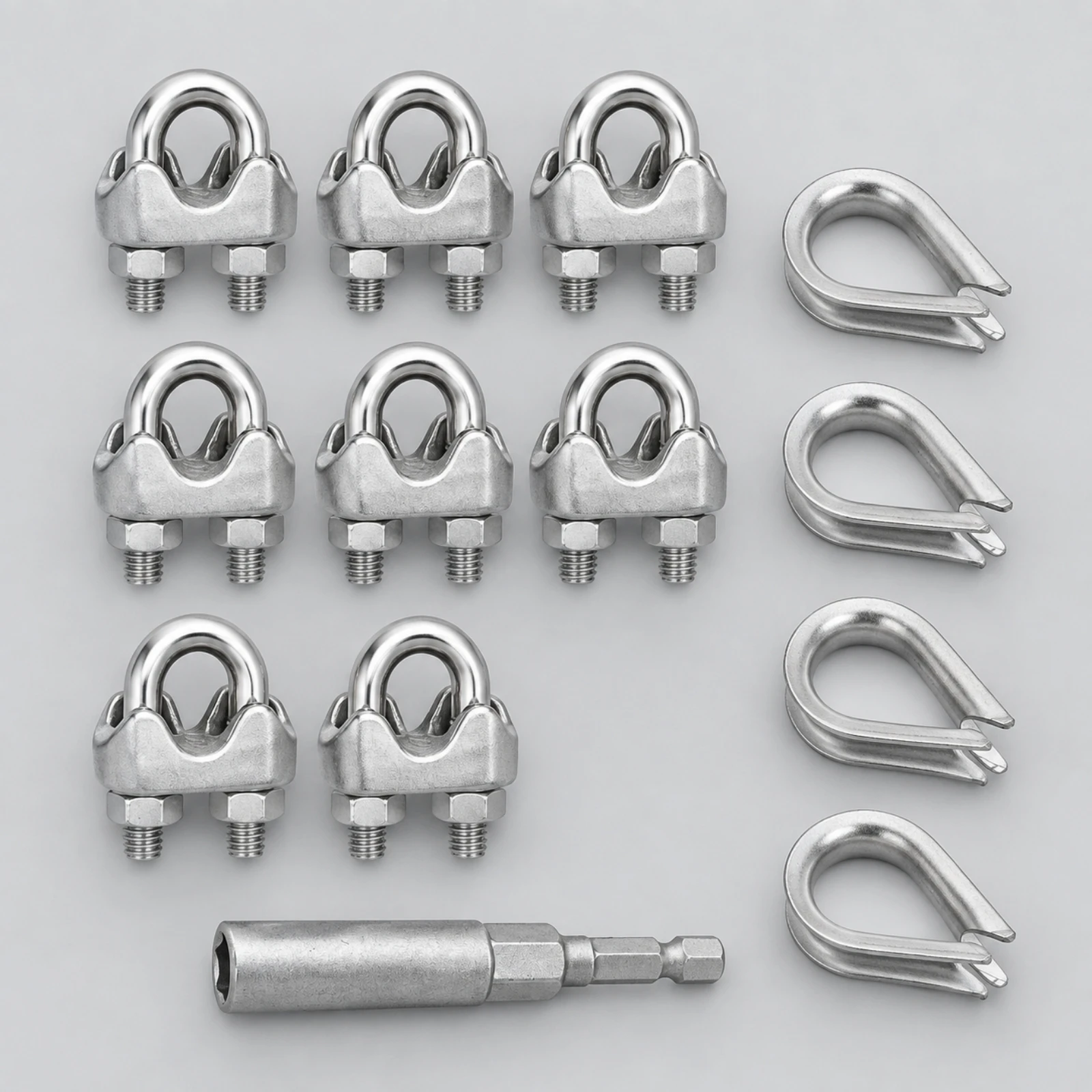 8 Pieces Wire Rope Clip with Thimbles and Wrench Corrosion-Resistant Stainless Steel Wire Rope Clip Fastening Hardware