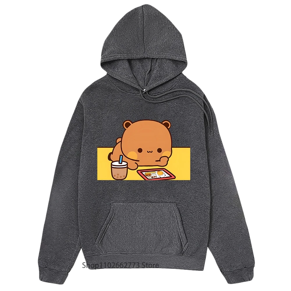 

Kawaii Cute Dudu Is Contemplating Bubu Picture Sweatshirts Panda Bear Graphic Hoodies Winter Clothes Women Streetwear Men Korean