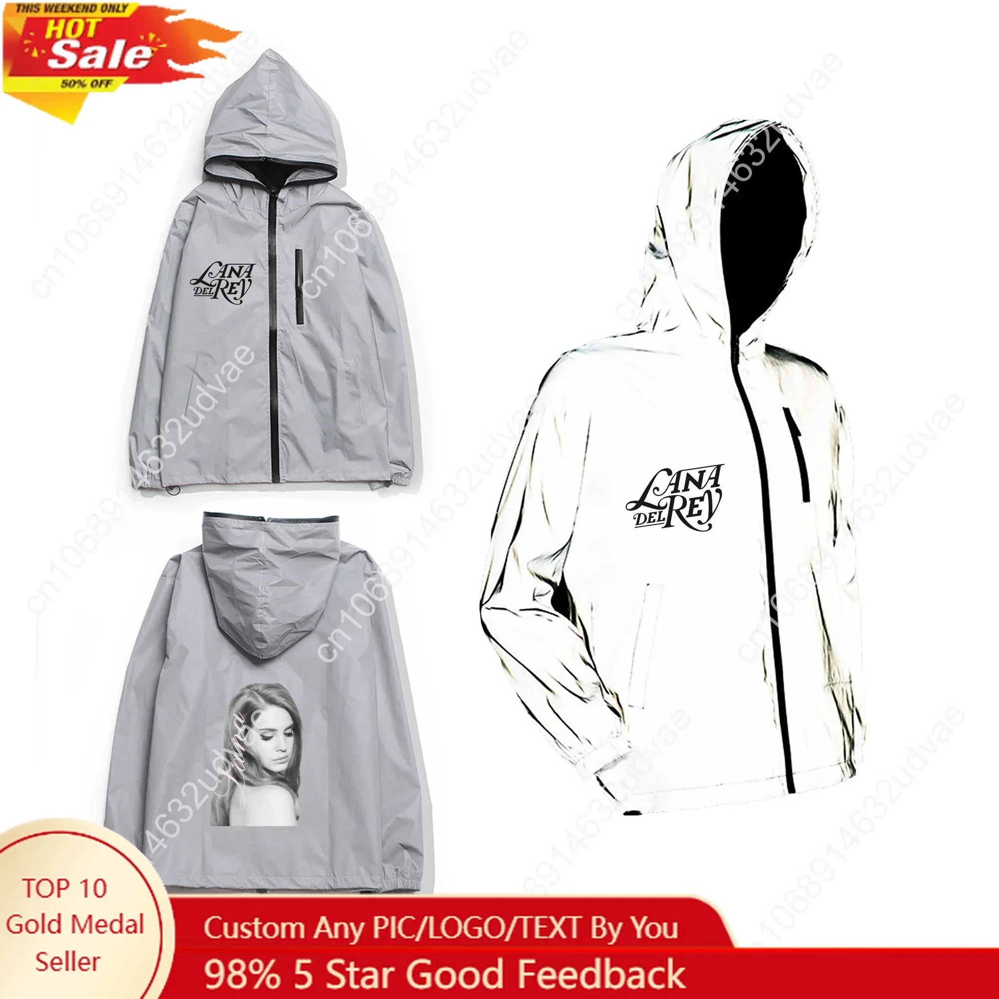Lana Del Rey Singer Reflective Jacket Men Women Youth Coat Zipper Hooded Sweatshirt Windbreaker Cycling Hiking Customized TOPS