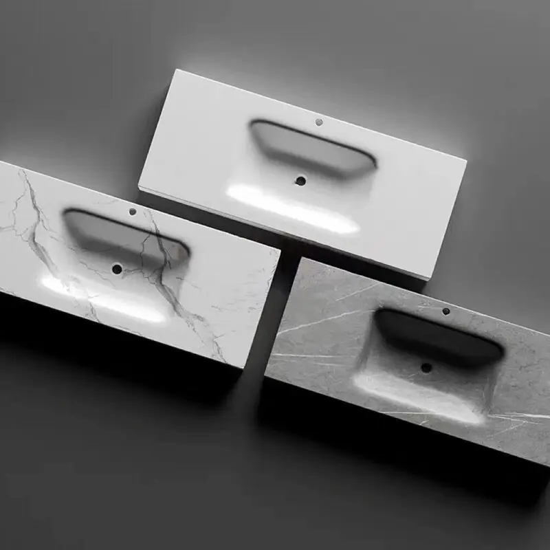 LH rock slab hot bending integrated molding seamless washing bathroom cabinet single basin
