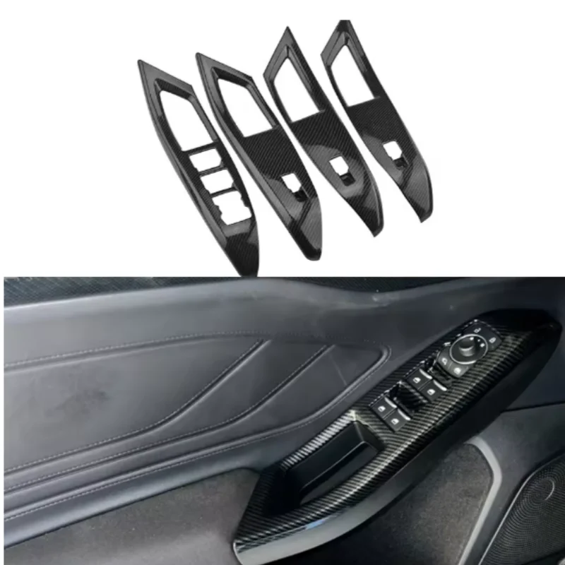 

LHD For Ford Focus 2019-2021 Carbon Fiber Car Interior Door Armrest Panel Window Lift Button Cover Trim Interior Accessories