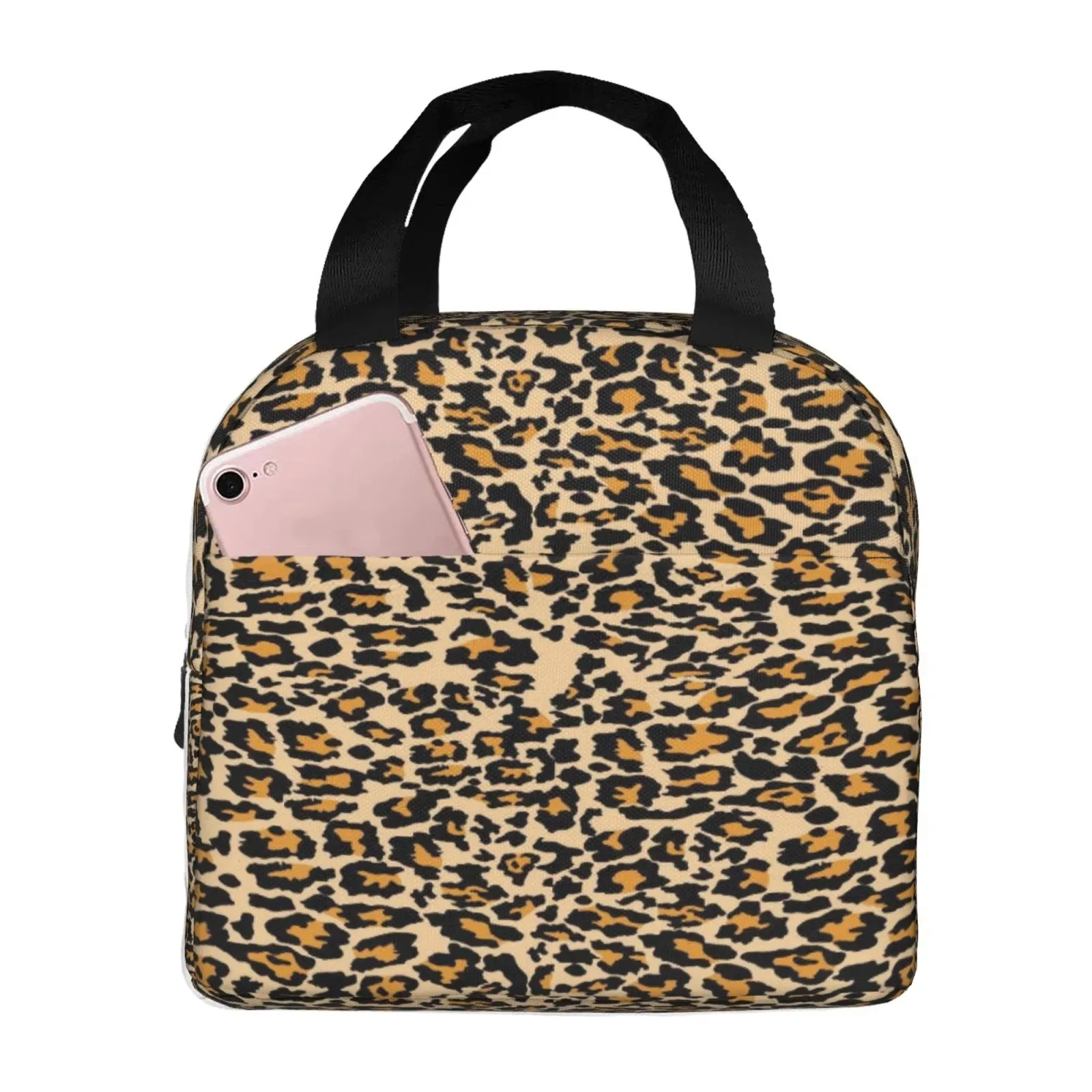 Cheetah Print Lunch Bag Portable Thermal Oxford Tote Bag for Work School Travel