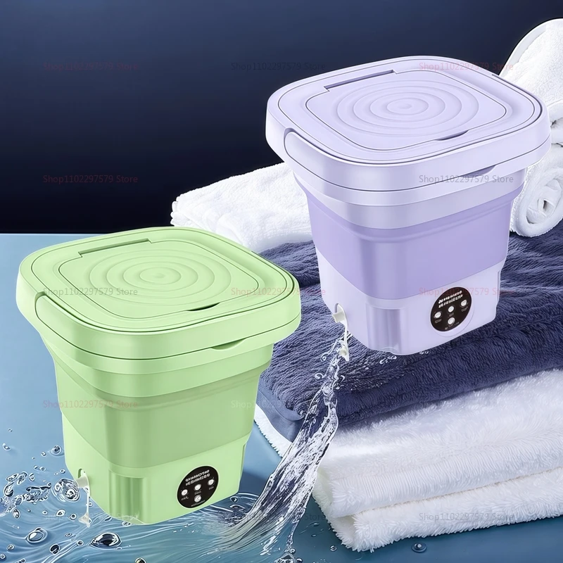 Folding Washing Machine With Dryer Bucket for Clothes Socks Underwear Portable Mini Travel Dormitory Washing Machine 8L Washer