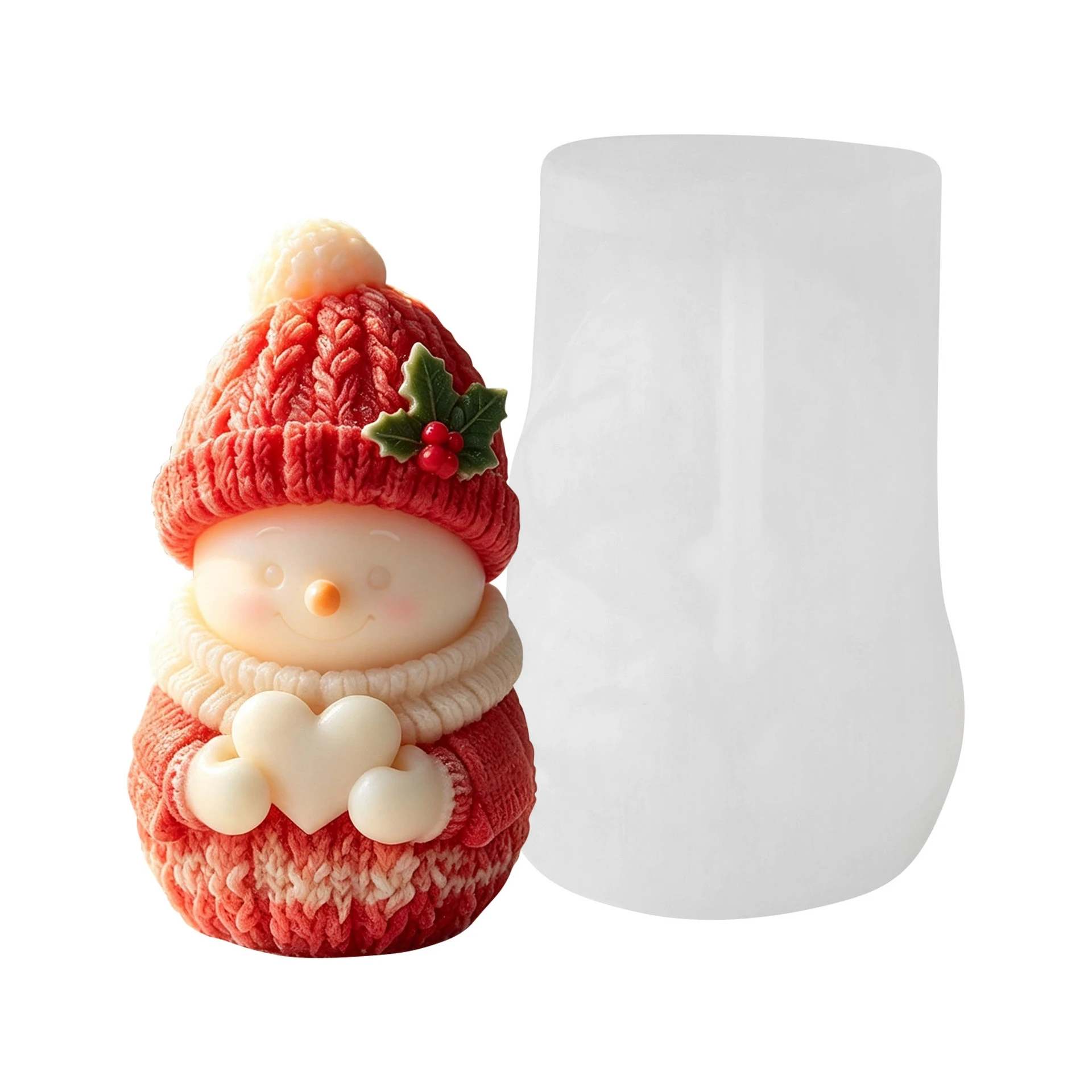 Molde de silicona para velas con forma de muñeco de nieve navideño y corazón, ideal para hacer velas aromáticas, cera, yeso o resina, para manualidades en 3D y decoración navideña del hogar.