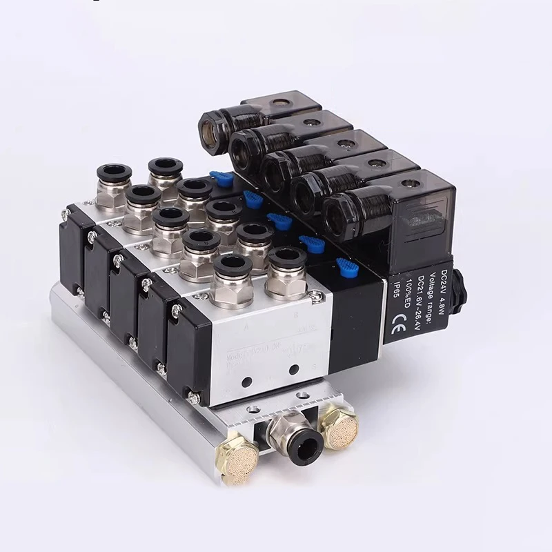 

2-позиционный 5-ходовой коллектор электромагнитного клапана с фитингом, монтажное основание контрольного клапана 4V410-15 DC12V AC110V AV220V DC24V