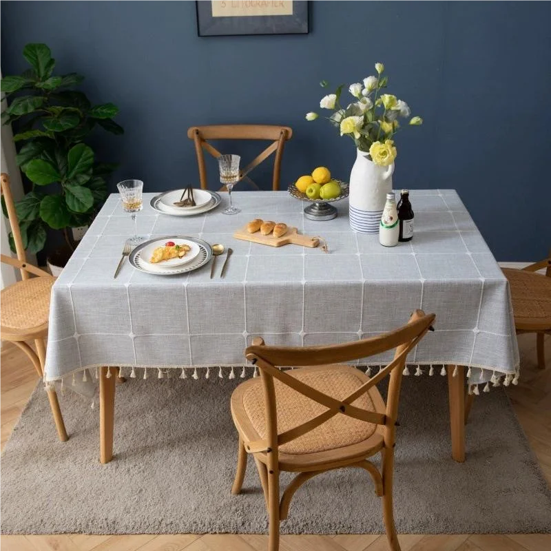 Solid color square checkered rectangular tablecloth imitating cotton and linen, Nordic style, wear-resistant