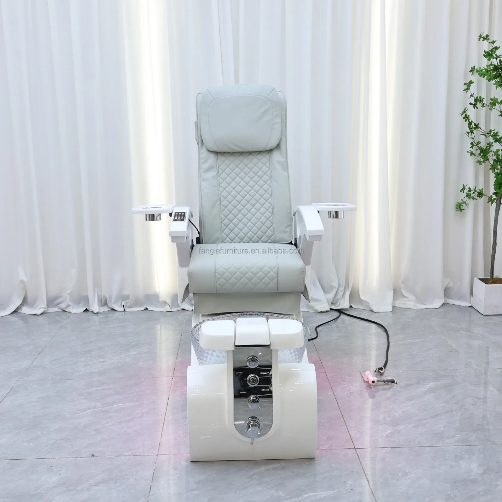 Luxury Electric Lying Chair Foot Massage Chair Salon Furniture White Fabric Craft Foot Bath Spa Massage High End Pedicure Chair