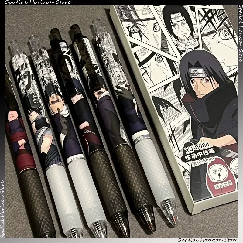 6pcs Naruto Gel Pen Set Sasuke Ballpoint Pen Uchiba Clan Cartoon Printing Writing Pen Students Stationery Office Supplies