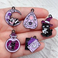 10pcs Halloween Skull Charms For Diy Jewelry - Enamel Pendants For Necklaces & Earrings, Black Plated Zinc Alloy Craft Supplies