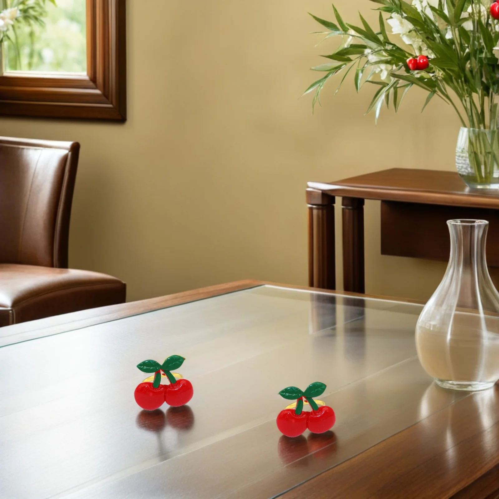 

4 pcs Cherry Napkin Rings Alloy Fruit Shaped Party Decor Home Hotel Restaurant Adorn Lightweight Compact Size