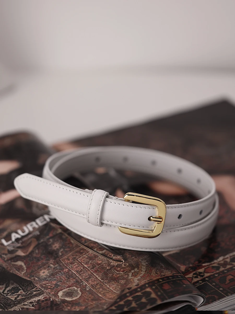 ホワイトピュアカラーシンプルスタイル2026新作レディースレザーベルトトップレイヤー牛革装飾ウエストベルトおしゃれアクセサリー