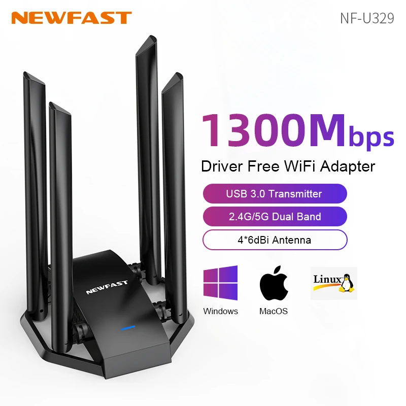Newfast واي فاي USB محول ثنائي النطاق 2.4G & 5Ghz اللاسلكية واي فاي استقبال الارسال USB3.0 دونغل بطاقة الشبكة ل Win XP/7/8/10/11 #1
