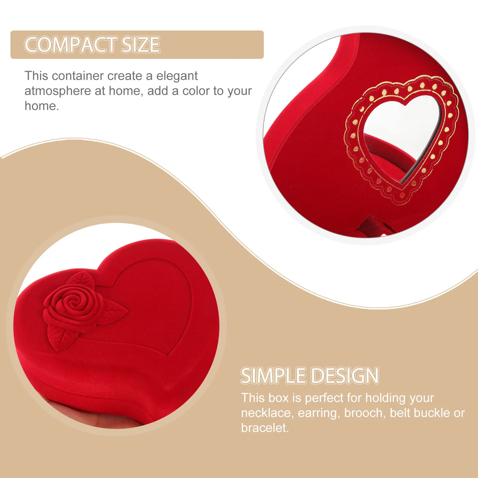 

Red Heart Jewelry Box Lightweight Portable Flannel Necklace Earrings Bracelet Storage Gift Wrap Container Jewelry Box