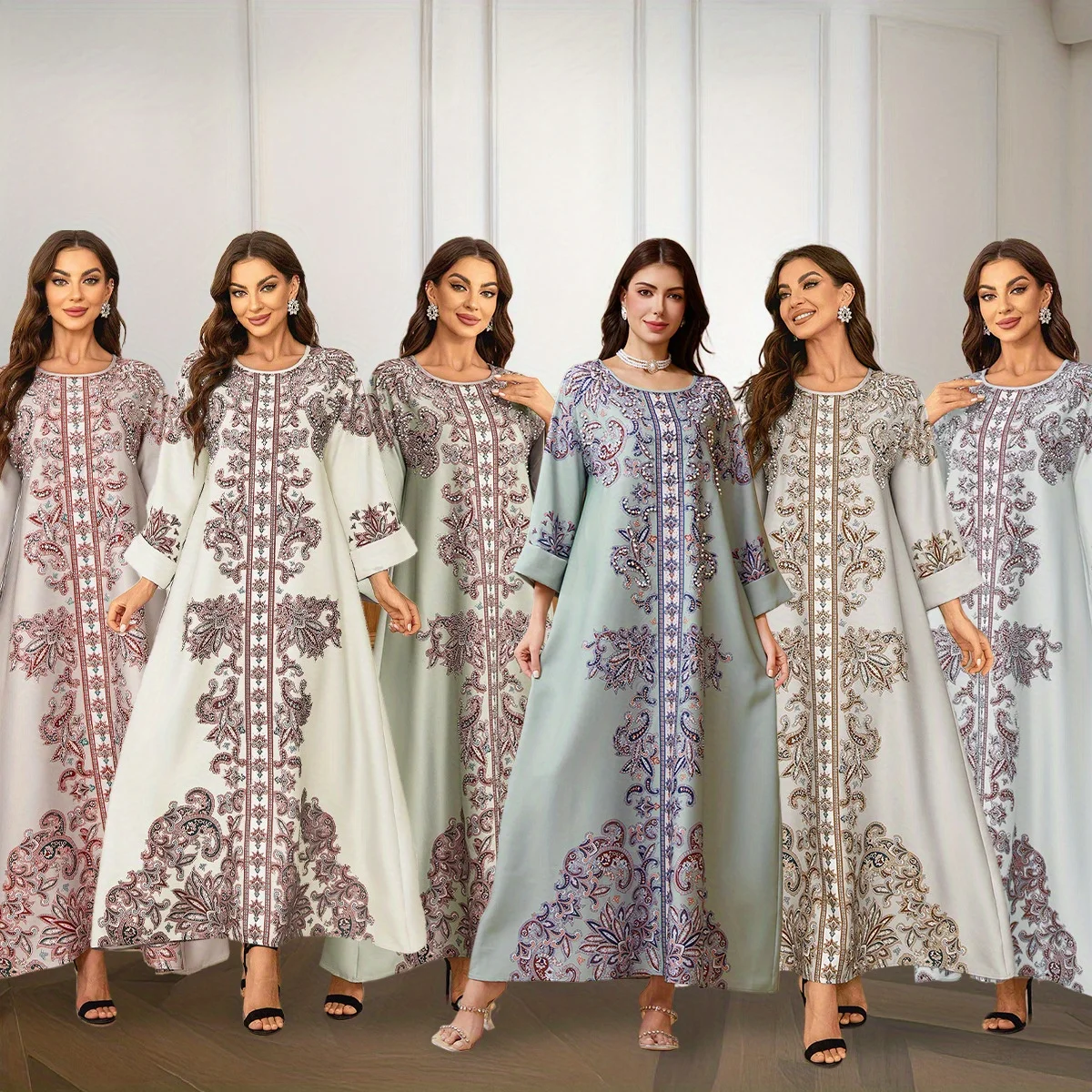 

2025 New High-density Printed Muslim Robe Fashion Casual Women's Party Dress Women's Stage Performance Costume Accessories
