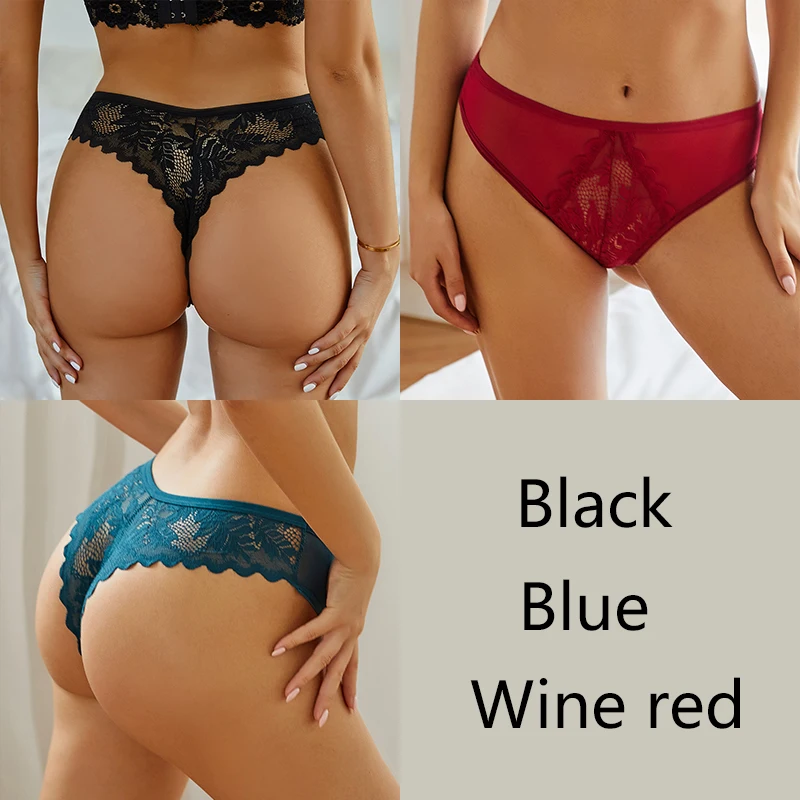 FINETOO 3 Teile/satz Sexy Tangas Frauen Spitze Floral Bikini Unterhose S-XL Low-Rise G-string Unterwäsche Damen Tanga Höschen dessous